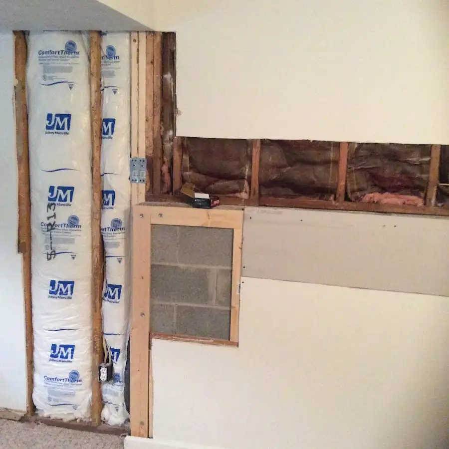 Wall insulation replacement during Basement Flood Cleanup in Credit River